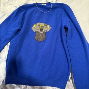 Altea Italian Dog Graphic Sweater – Blue – Size S – Luxury Knit